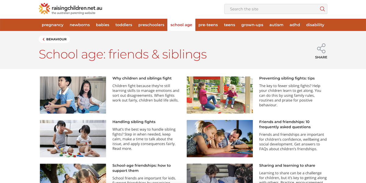 Raising Children Network: Friends and Siblings